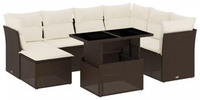 Set divani da giardino 8 pz con cuscini marrone in polyrattan