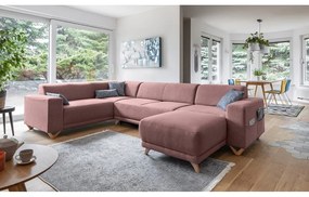 Divano angolare rosa allungabile e con contenitore (penisola a sinistra/a U) Classy Sophie – Miuform