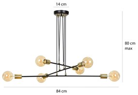 Lampadario Industrial 6 Luci Vesio A Bracci In Acciaio Nero E Oro