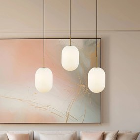 Eko-Light Lampada a sospensione Alias, metallo dorato vetro opalino, a 3 luci lunga