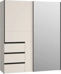 Armadio Guardaroba Scorrevole Con Specchio 170x60x200 Cm 3 Cassetti Winn Sabbia