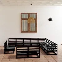 Set Divani da Giardino 13 pz Nero in Legno Massello di Pino 3075908