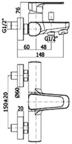 Miscelatore vasca doccia duplex con supporto a muro snodato e doccia Trieste bis Paffoni serie Sly SY 023 CR