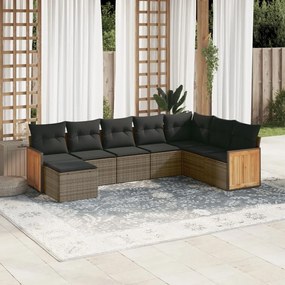 Set Divano da Giardino 8 pz con Cuscini Grigio in Polyrattan