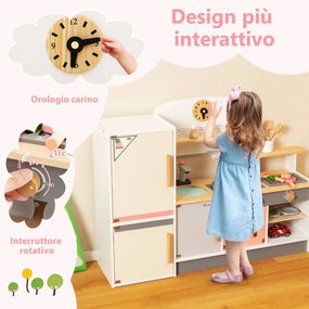 Costway Cucina giocattolo per bambini 3 anni+ con frigorifero, Set da cucina in legno con lavandino e utensili da cucina