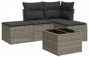 Set divano da giardino 5 pz con cuscini grigio in polyrattan