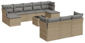 Set divani da giardino 11 pz con cuscini beige in polyrattan