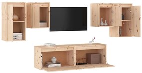 Mobili porta tv 6 pz in legno massello di pino