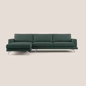 Dorian divano moderno angolare con penisola in tessuto morbido antimacchia T05 verde 268 cm Sinistro