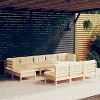 Set Divani da Giardino 11 pz con Cuscini Crema in Massello di Pino 3097121