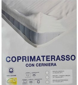 Coprimaterasso Varie Misure con Cerniera 100% Cotone  Colore Bianco, Dimensioni e Misure Piazza e Mezzo