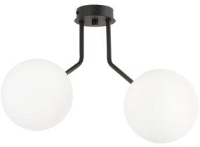 Plafoniera Moderna 2 Luci Orione In Acciaio Nero E Sfere Vetro Opale