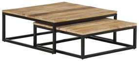 Tavolini Da Salotto Impilabili 2 Pz İn Legno Massello Di Mango /