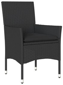 Set pranzo da giardino 5 pz con cuscini nero polyrattan acacia