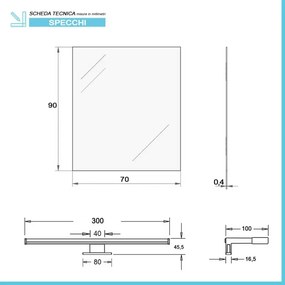 Specchio bagno 70x90 cm reversibile con luce LED naturale