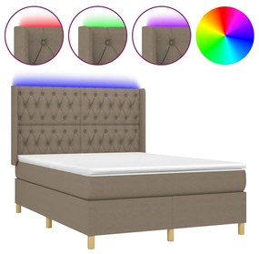 Letto a molle con materasso e led tortora 140x190 cm in tessuto