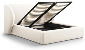 Letto matrimoniale imbottito beige con contenitore con griglia 180x200 cm Miley - Micadoni Home