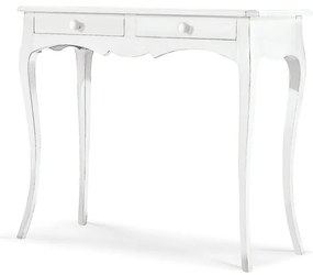 Consolle in legno finitura bianco opaco, con 2 cassetti portaoggetti 95x80
