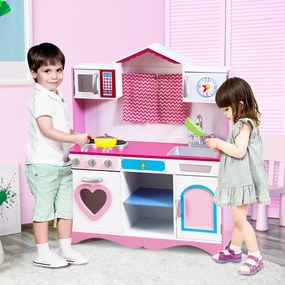 Costway Cucina da gioco con lavello rubinetto forno a microonde fornelli per bambini, Set da cucina da gioco 82x30x100,5cm