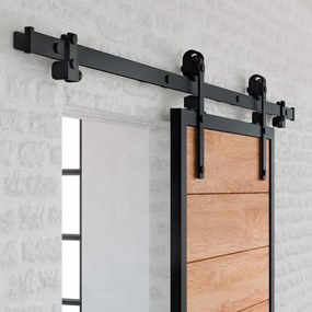 Sistema scorrevole Factory in alluminio nero verniciato per anta in legno, L 182 x H 34.3 cm