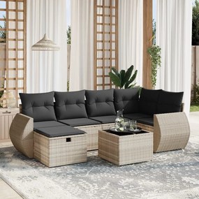 Set divani da giardino 7pz con cuscini grigio chiaro polyrattan