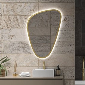 Kamalu - specchio bagno led 65x100 cm forma a goccia cornice oro | kam-el6500g