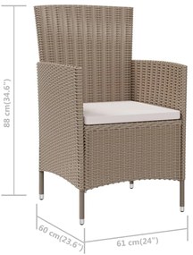 Sedie da Giardino con Cuscini 2 pz in Polyrattan Beige