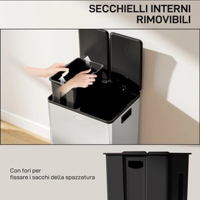 Pattumiera Differenziata Cestino Spazzatura 2 Scomparti da 28L in Acciaio Inox Argento...