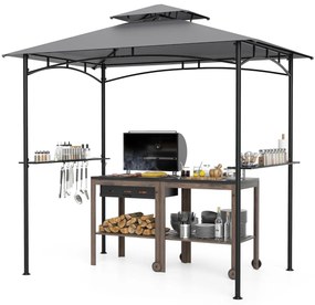 Costway Gazebo per griglia e pergolato per barbecue con doppio tetto, Tenda da esterno Grigio + Nero 242 x 150 cm