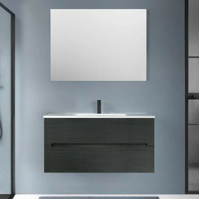 Mobile bagno sospeso 100 lava cannettato 2 cassetti lavabo e specchio Rigo