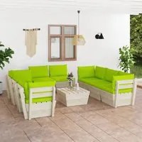 Set Divani da Giardino su Pallet 9 pz con Cuscini Legno Abete cod mxl 40647