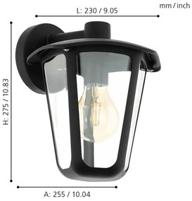 Eglo 98121 - Applique da esterno MONREALE 1xE27/60W/230V IP44 nero