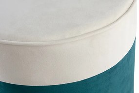 Pouf design bicolore in velluto bianco crema e blu pavone D40 cm DAISY