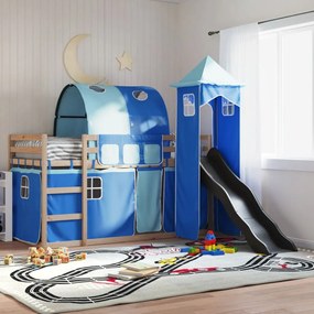 Letto A Castello Con Scivolo E Tende Blu 80x200 Cm /