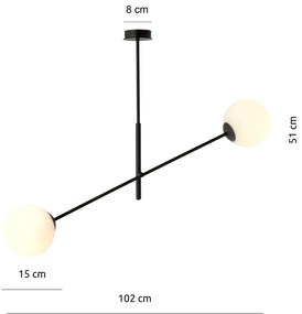 Lampadario da Soffitto in Acciaio e Vetro LINEAR 2 Nero 2xE14