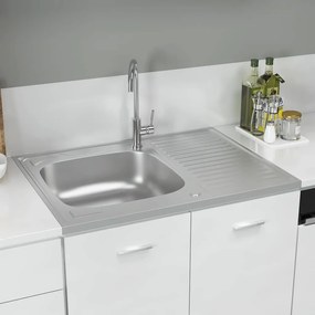 Lavello Da Cucina Con Scarico Argento 800x600x155 Mm Acciaio /