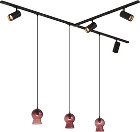 Sistema a binario moderno nero con 4 faretti e 3 lampade a sospensione viola monofase - Iconic Bell Jeana Luxe