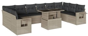 Set divani da giardino 11 pz con cuscini in polyrattan grigio