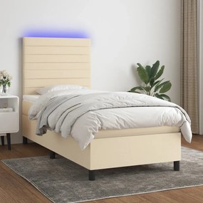 Letto A Molle Con Materasso E Led Crema 100x200cm İn Tessuto /
