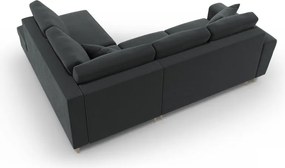 Divano angolare grigio scuro allungabile e con contenitore (con penisola a destra/a L) con rivestimento in velluto Kyoto – Cosmopolitan Design