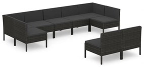 Set divani da giardino 9 pz con cuscini in polyrattan nero