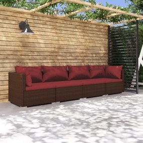 Set Divani da Giardino 4 pz con Cuscini in Polyrattan Marrone