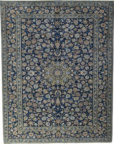 Kashan Tappeto 400x310 Blu (Iran) Annodato A Mano