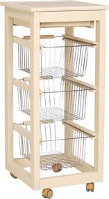 Carrello cucina SLIM in legno di faggio 3 cesti e 1 cassetto Avorio