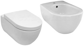 Coppia sanitari sospesi bidet e vaso con sedile rallentato bianco lucido Porcelanosa Noken Arquitect