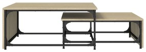 Tavolini impilabili 2pz rovere sonoma in multistrato e metallo
