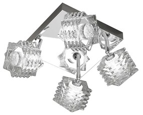 Plafoniera Contemporanea Rubik Metallo Cromo Diffusore Cristallo 4 Luci G9