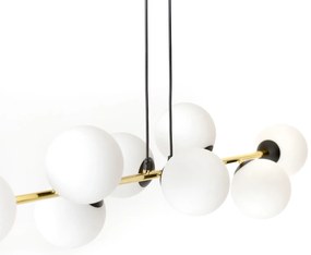 Sospensione Contemporanea Rhiannon 6 Luci In Acciaio Oro E Sfere In Vetro Bianco