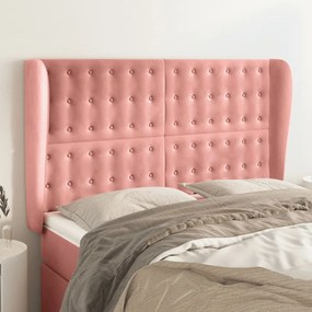 Testiera Ad Orecchio Rosa 147x23x118/128 Cm İn Velluto /
