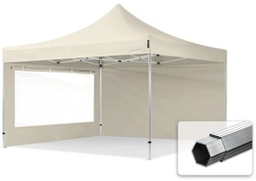 TOOLPORT 4x4m gazebo pieghevole PES con laterali (finestre panoramiche), PROFESSIONAL alluminio, crema - (600182)